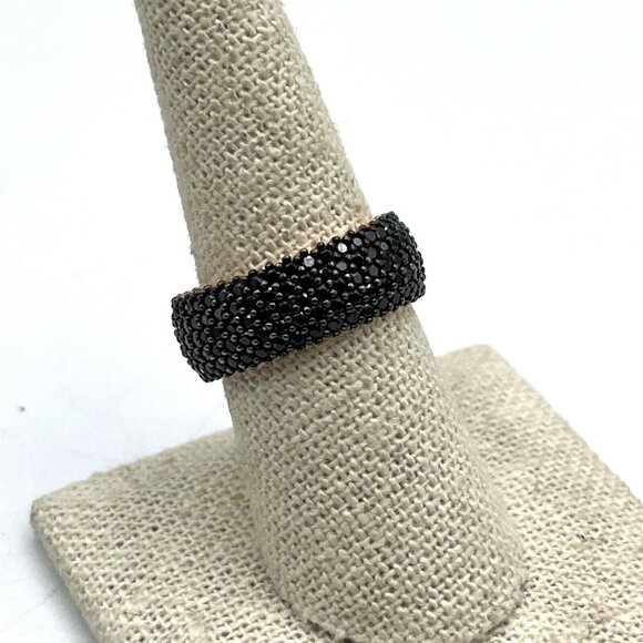 Rose Gold Over Sterling Silver Micro Pave Black Spinel Eternity Band Ring 8 New - Picture 1 of 9